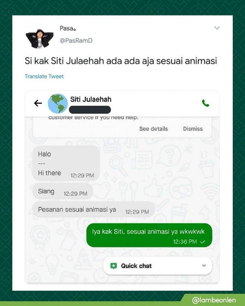 chat order makanan di ojek online (twitter.com/pasramd)