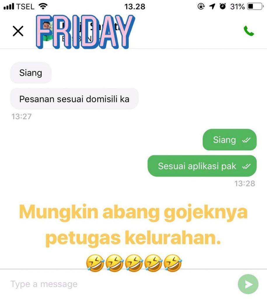 chat order makanan di ojek online (instagram.com/newdramaojol.id)