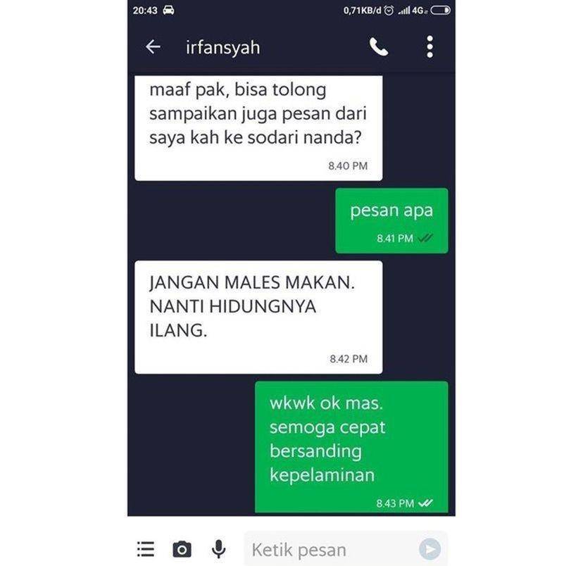 chat order makanan di ojek online (twitter.com/txtdariojoll)