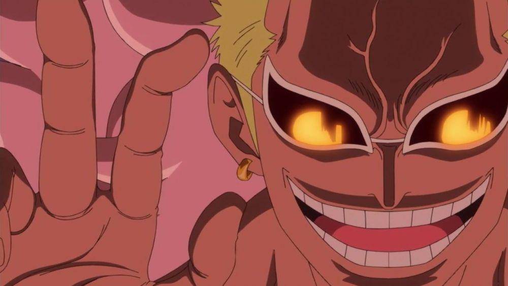 cuplikan adegan Doflamingo mengendalikan Raja Riku (dok. Crunchyroll/One Piece)