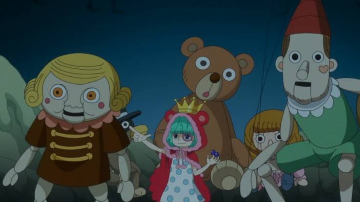 cuplikan adegan Sugar menggunakan Hobi Hobi no Mi untuk mengubah orang lain menjadi mainan (dok. Crunchyroll/One Piece)