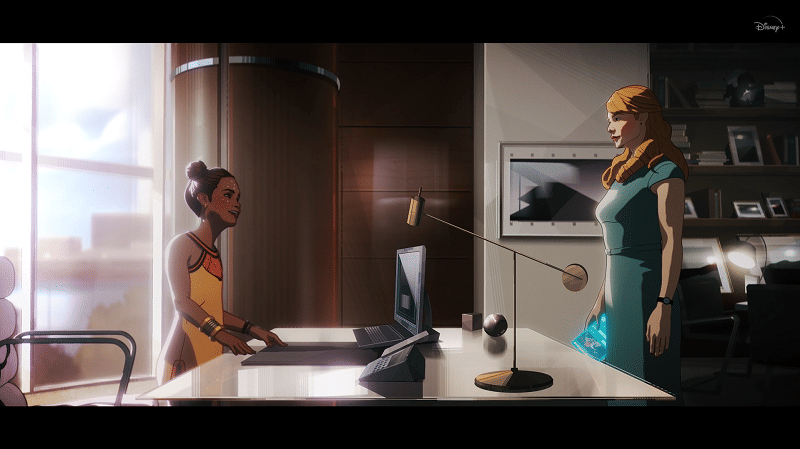 Shuri berjumpa Pepper Potts. Disney+ Hotstar/What If?