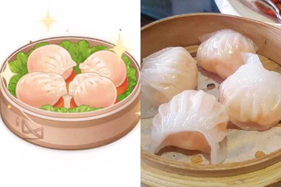 Chrystal shrimp dumpling, Makanan di dalam Genshin Impact (genshin-impact.fandom.com & instagram.com/fullmoongardenams)