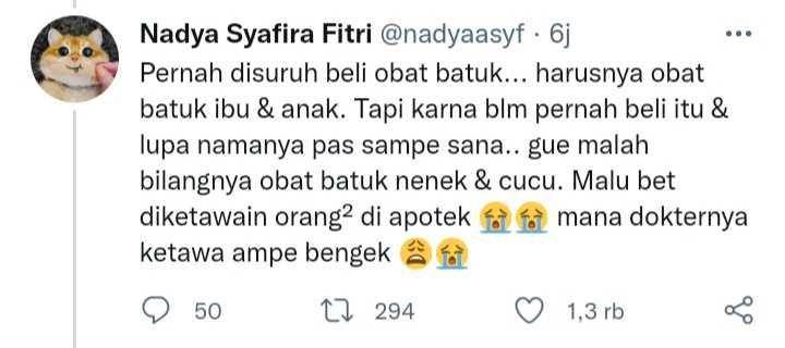 tweet bengek ketika beli obat (twitter.com/nadyaasyf)
