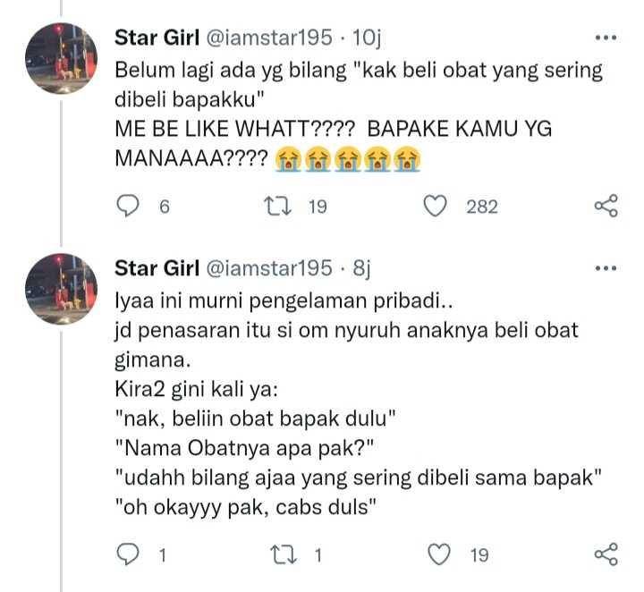 tweet bengek ketika beli obat (twitter.com/iamstar195)