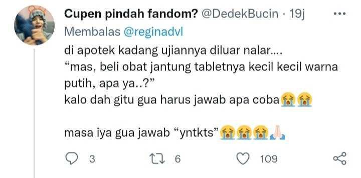 tweet bengek ketika beli obat (twitter.com/DedekBucin)