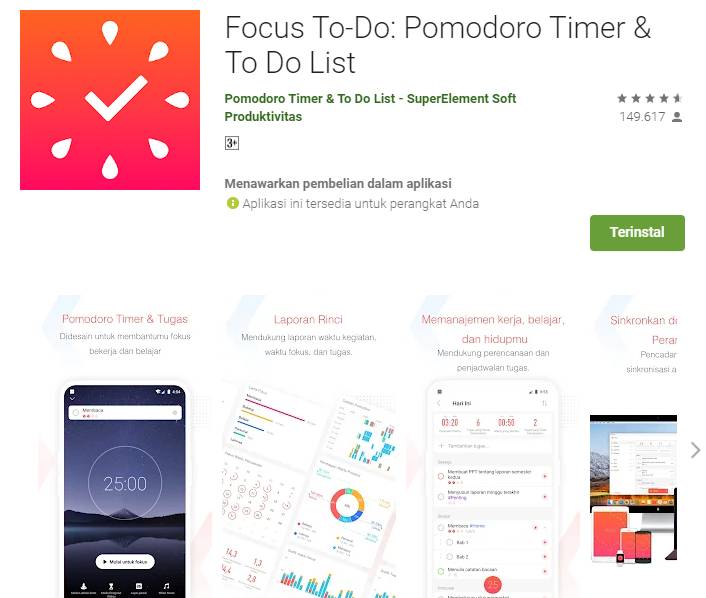 ilustrasi aplikasi Focus To-Do (play.google.com)