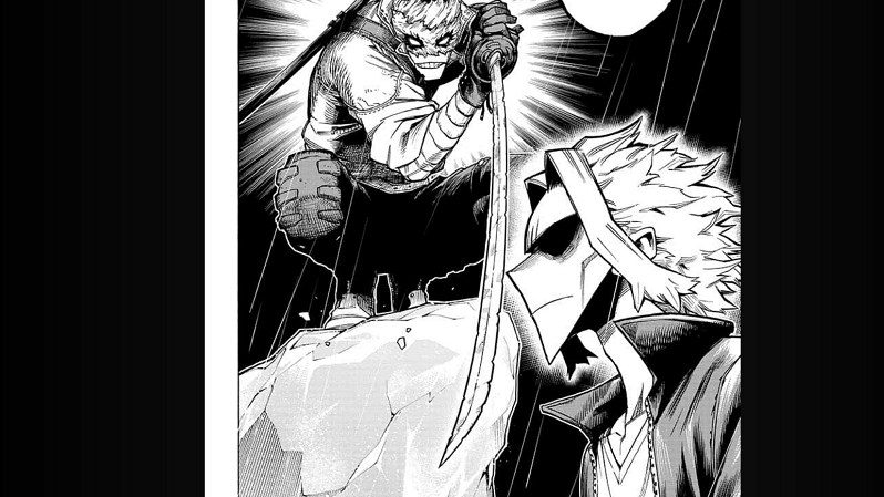 Konfrontasi Stain dan All Might. mangaplus.shueisha.co.jp/My Hero Academia