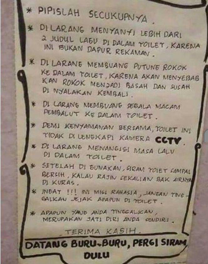 pengumuman lucu di toilet (instagram.com/recehtapiviral)