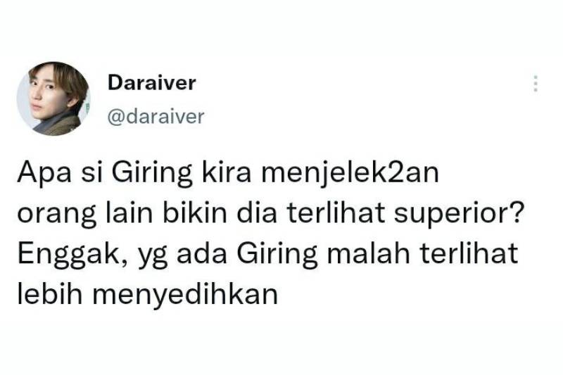 Cuitan warganet terkait kasus Giring (twitter.com/daraiver)