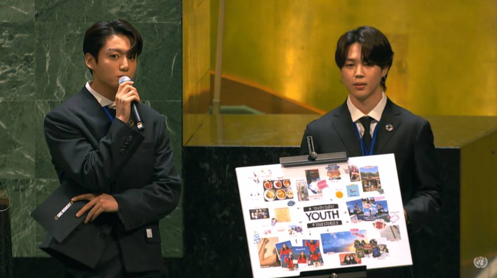 Jungkook dan Jimin BTS di UNGA Majelis Umum PBB ke-76 (youtube.com/United Nations)