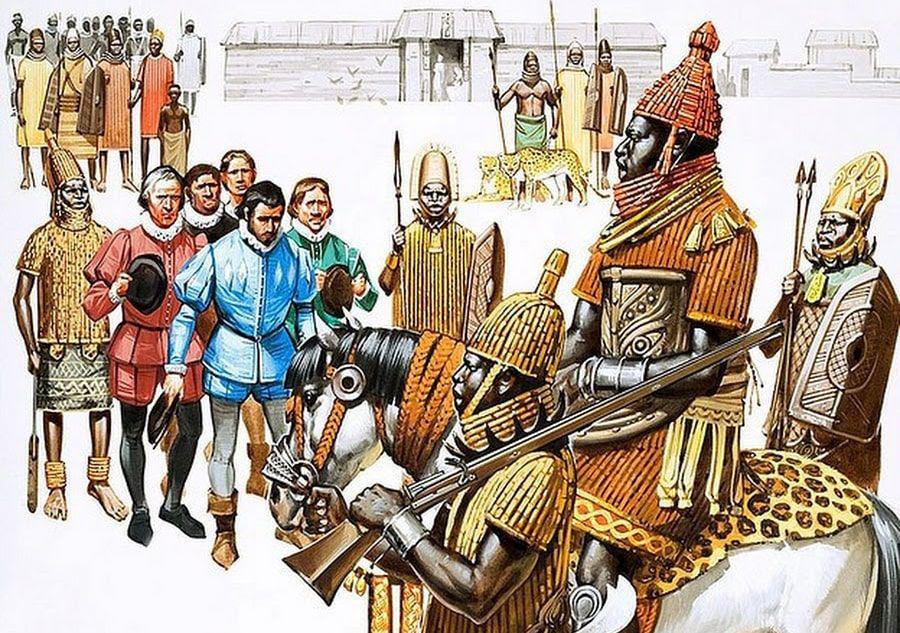 ilustrasi kedatangan orang Eropa di Benin (earthismysterious.com)