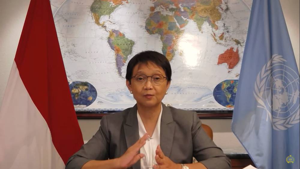 Menteri Luar Negeri RI Retno Marsudi pada Press Briefing acara High Level Week Sidang Majelis Umum (SMU) PBB ke-76 dari New York, AS, 22 September 2021 (SC: YouTube MoFA Indonesia)