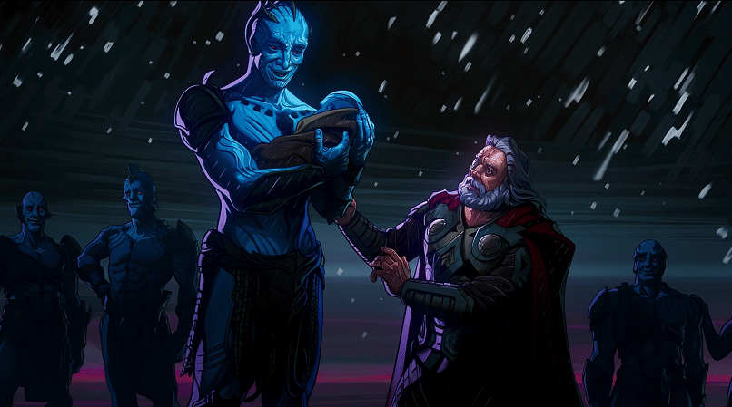 Loki dikembalikan ke kaum Frost Giant oleh Odin. Disney+ Hotstar/What If?