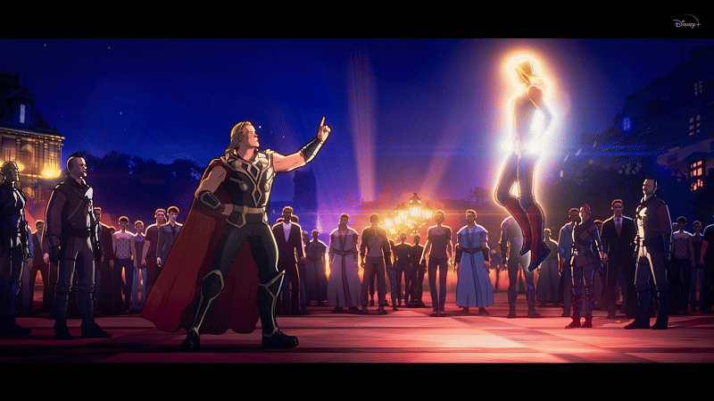 Thor dan Captain Marvel. Disney+ Hotstar/What If?