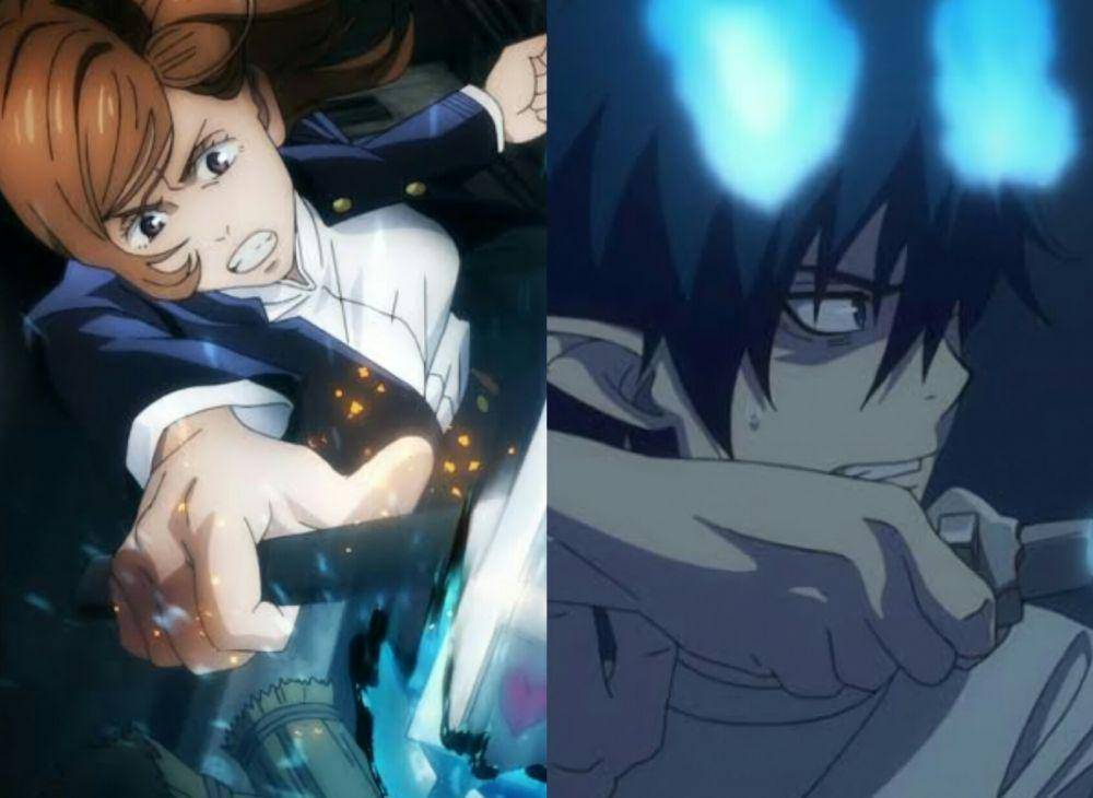 cuplikan anime Jujutsu Kaisen (kiri) dan Blue Exorcist (kanan) (dok. MAPPA/Jujutsu Kaisen | dok. A-1 Pictures/Blue Exorcist)