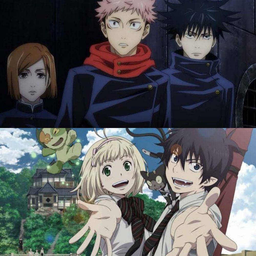 cuplikan anime Jujutsu Kaisen (atas) dan Blue Exorcist (bawah) (dok. MAPPA/Jujutsu Kaisen | dok. A-1 Pictures/Blue Exorcist)