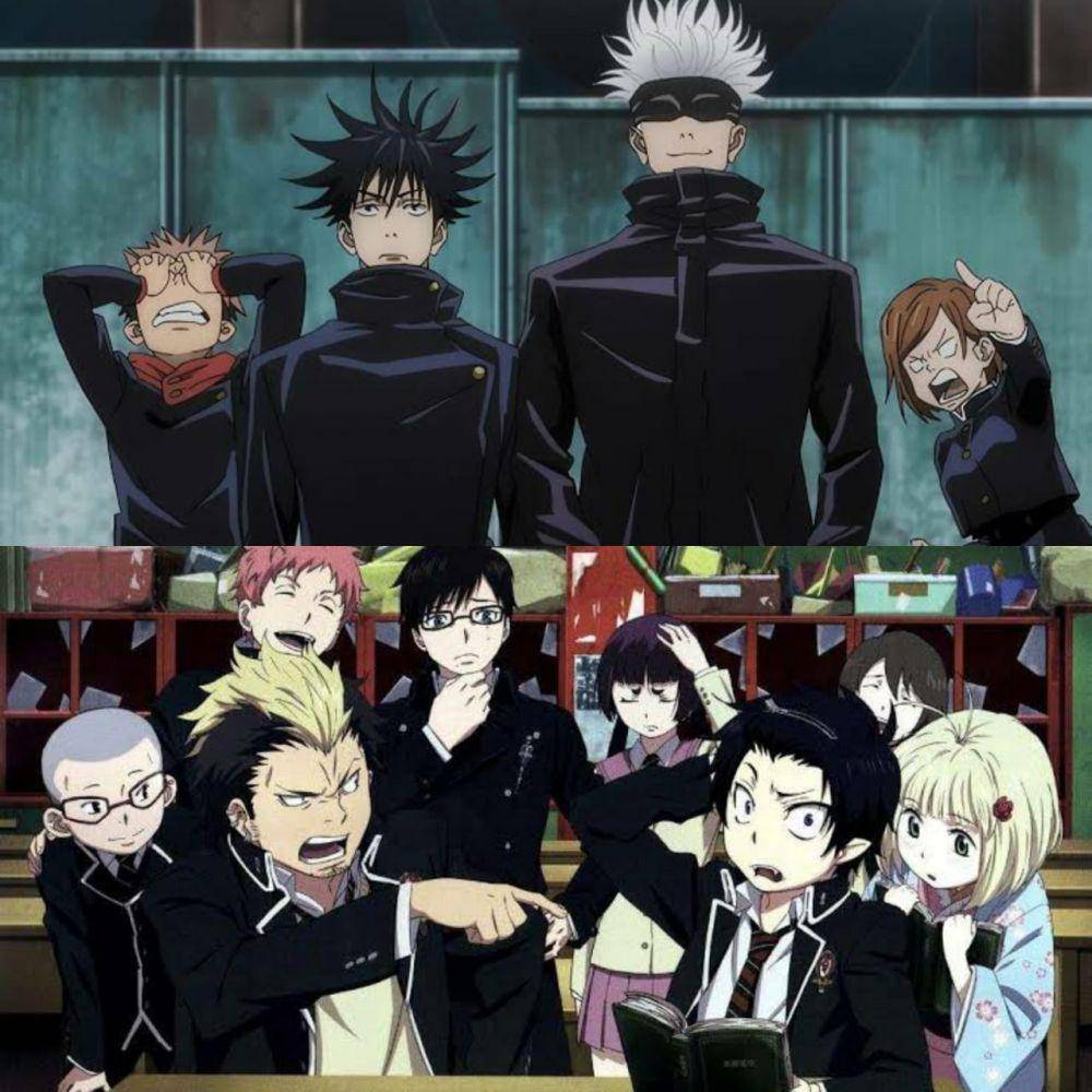 cuplikan anime Jujutsu Kaisen (atas) dan Blue Exorcist (bawah) (dok. MAPPA/Jujutsu Kaisen | dok. A-1 Pictures/Blue Exorcist)