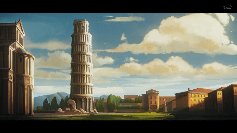Thor "memperbaiki" menara Pisa. Disney+ Hotstar/What If?