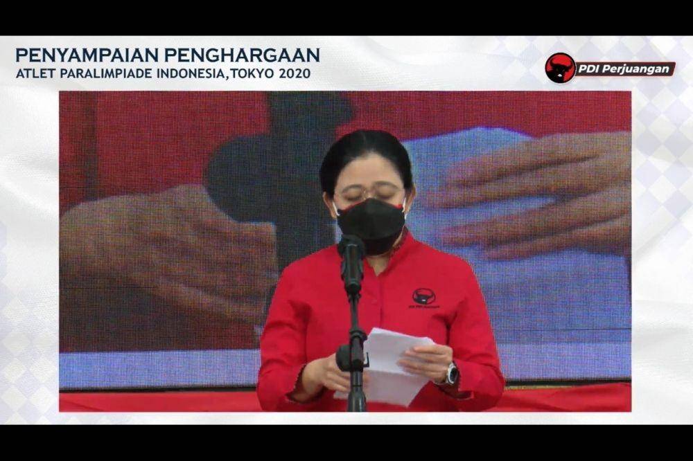 Ketua DPR RI Puan Maharani menghadiri acara PDIP "Penyampaian Penghargaan bagi Atlet Paralimpiade Indonesia, Tokyo 2020" pada Jumat (24/9/2021). (youtube.com/PDI Perjuangan)