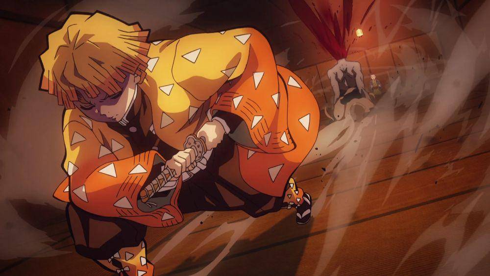 ilustrasi Zenitsu mengalahkan iblis dalam sekali serang (dok. Studio Ufotable/Demon Slayer)