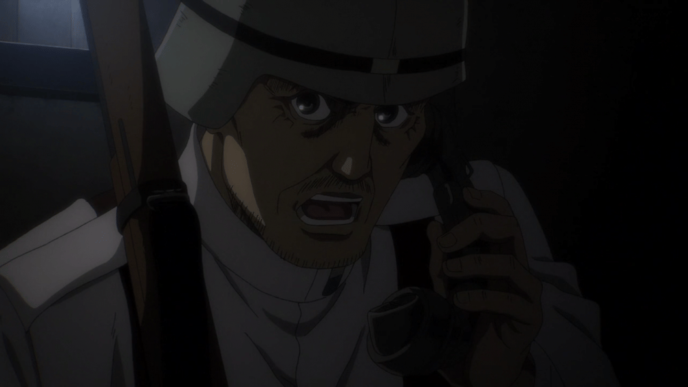 Cuplikan saat karakter Magath memanggil pasukannya. (dok. Netflix/Attack on Titan)