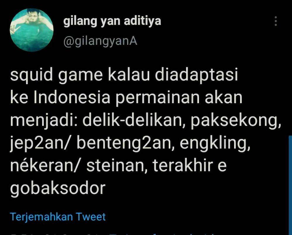 tweet lucu 'Squid Game' lokal (twitter.com/gilangyanA)