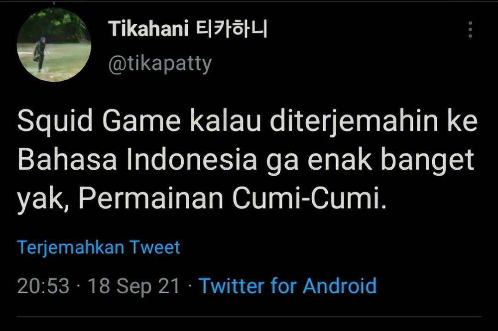 tweet lucu 'Squid Game' versi lokal (twitter.com/tikapatty)