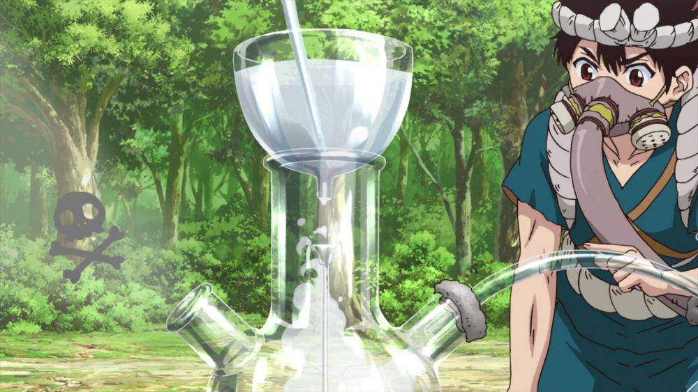 Proses pembuatan hidroklorida dalam anime Dr. Stone berlangsung. (dok. TMS Entertainment/Dr. Stone)