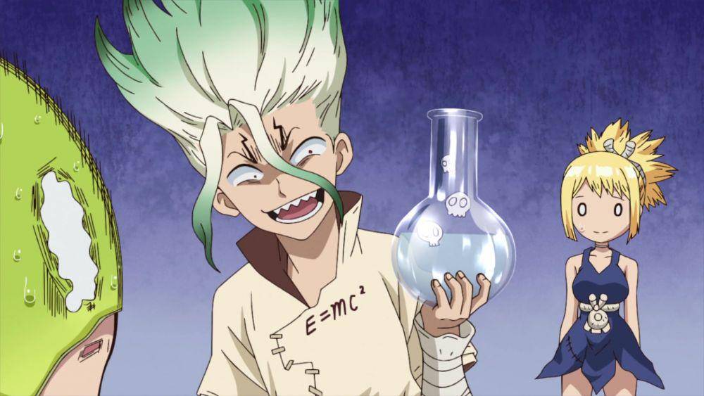 Senku berhasil menemukan asam klorosulfonat. (dok. TMS Entertainment/Dr. Stone)