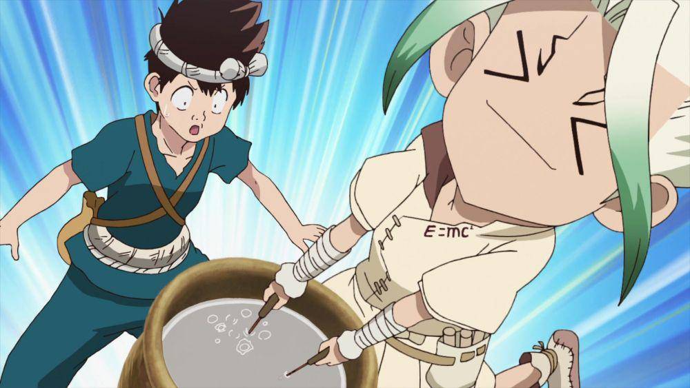 Proses pembuatan natrium hidroksida dalam anime Dr. Stone. (dok. TMS Entertainment/Dr. Stone)
