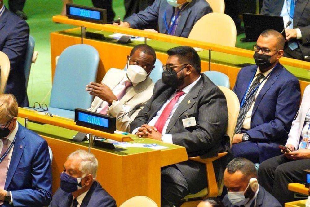 Presiden Guyana Irfaan Ali saat menghadiri Majelis Umum PBB di New York. (twitter.com/OTPGY)