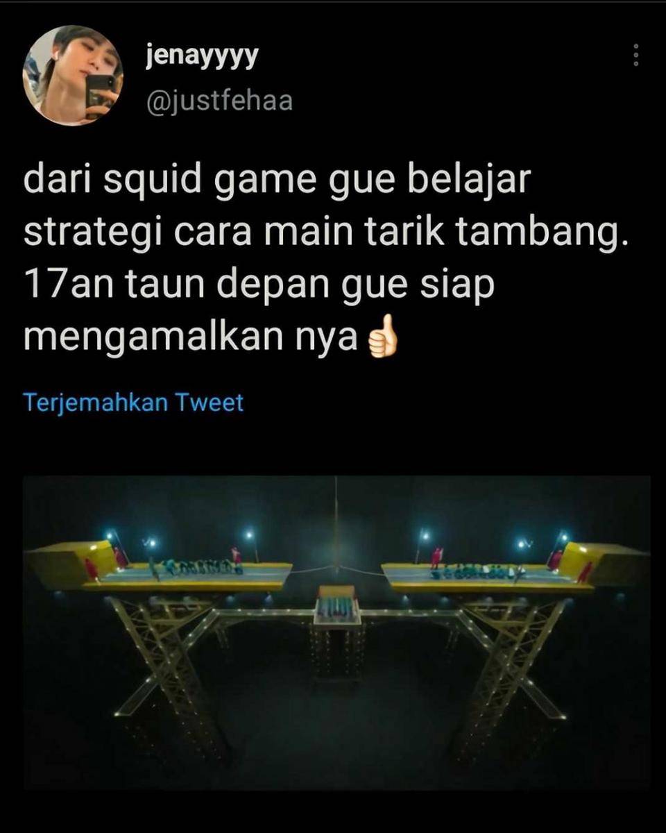 tweet lucu 'Squid Game' versi lokal (twitter.com/justfehaa)