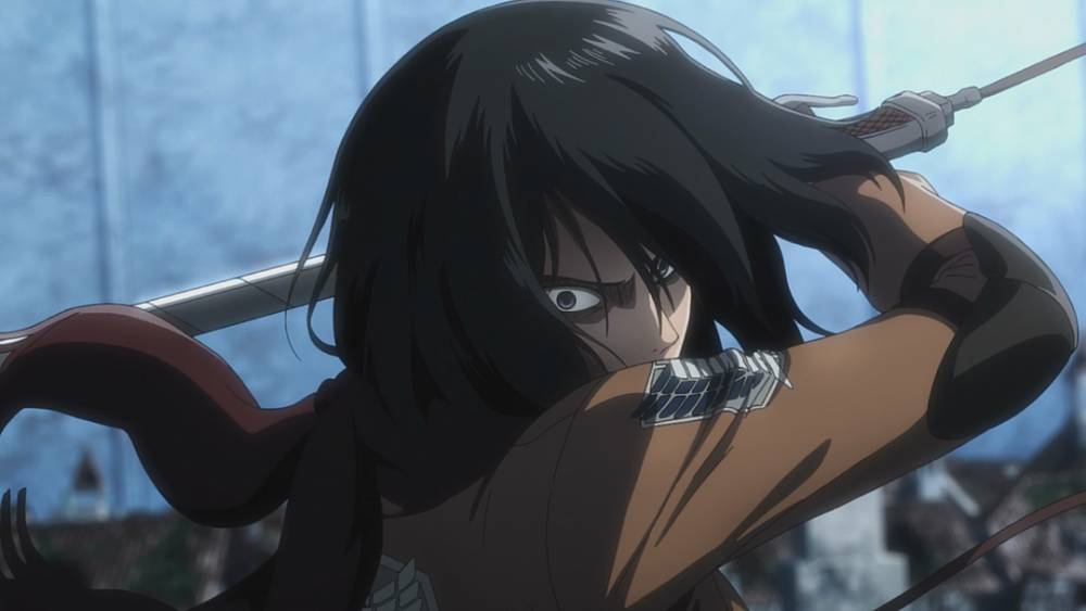 Cuplikan adegan saat Mikasa menyerang Bertholdt. (dok. Netflix/Attack on Titan)