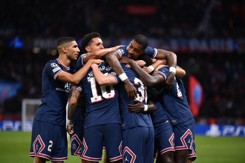 potret para pemain PSG saat merayakan gol ke gawang Manchester City (twitter.com/kimpembe_3)