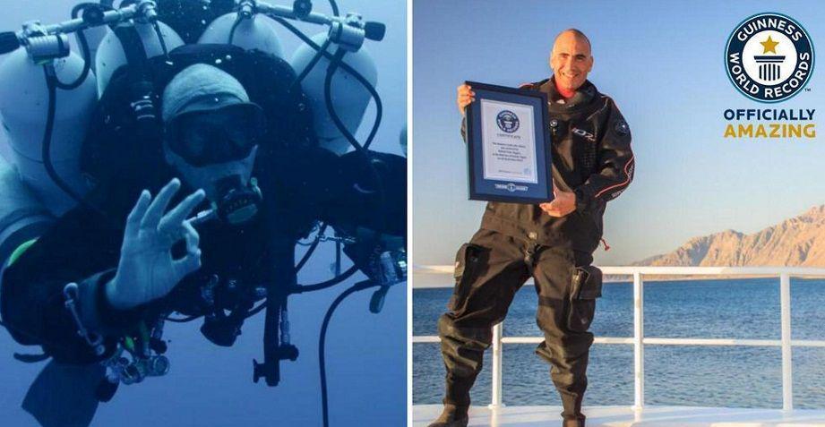 Ahmad Gabr mencetak rekor Scuba Diving Air Asin Terdalam, Mesir, Kamis (18 September 2014).(deepblu.com)