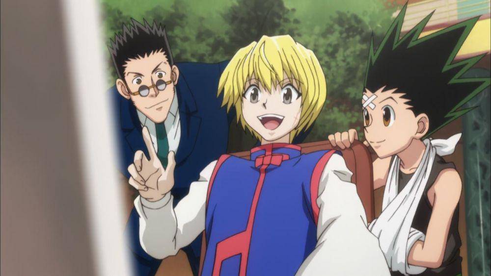Leorio, Kurapika, dan Gon mencari informasi di Hunter Site. (dok. Studio Madhouse/Hunter x Hunter)