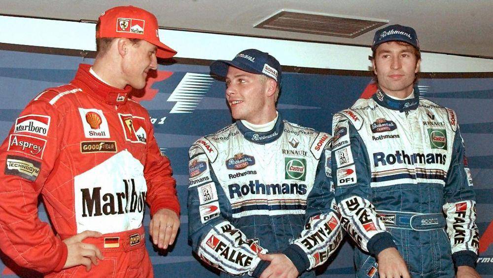Michael Schumacher, Jacques Villeneuve, dan Heinz-Harald Frentzen raih waktu serupa saat sesi kualifikasi GP Eropa 1997 (skysports.com)