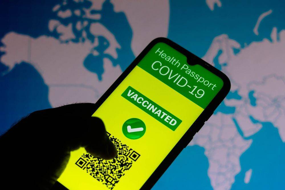 Aplikasi paspor vaksinasi untuk COVID-19 ditampilkan di layar smartphone. (Rafael Henrique / SOPA Images/Sipa USA)