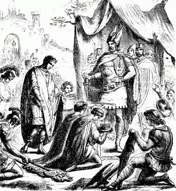 ilustrasi menyerahnya kaisar Romawi Barat ke Odoacer (commons.wikimedia.org/Yonge, Charlotte Mary)