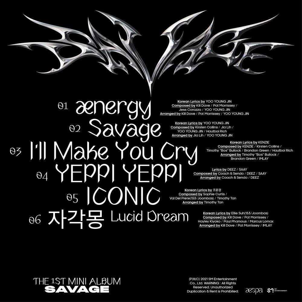 Track list album Savage aespa (twitter.com/aespa_official)