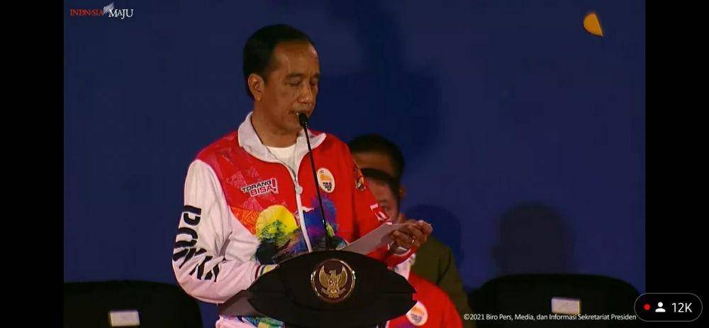 Tangkapan layar Presiden Jokowi membuka PON XX di Stadion Lukas Enembe, Papua, Sabtu (2/10/2021).