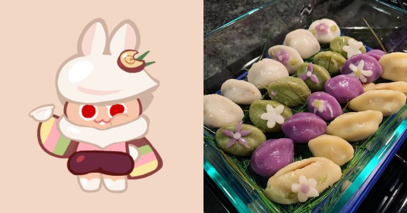ilustrasi Moon Rabbit Cookie (cookierun.fandom.com) | ilustrasi songpyeon (instagram.com/rowankwellness)