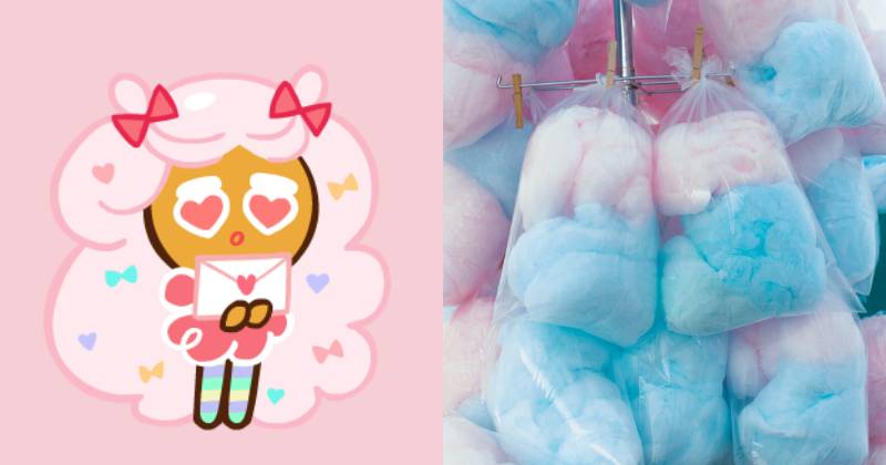 ilustrasi Cotton Candy Cookie (cookierun.fandom.com) | ilustrasi permen kapas (pexels.com/Julie Luke)