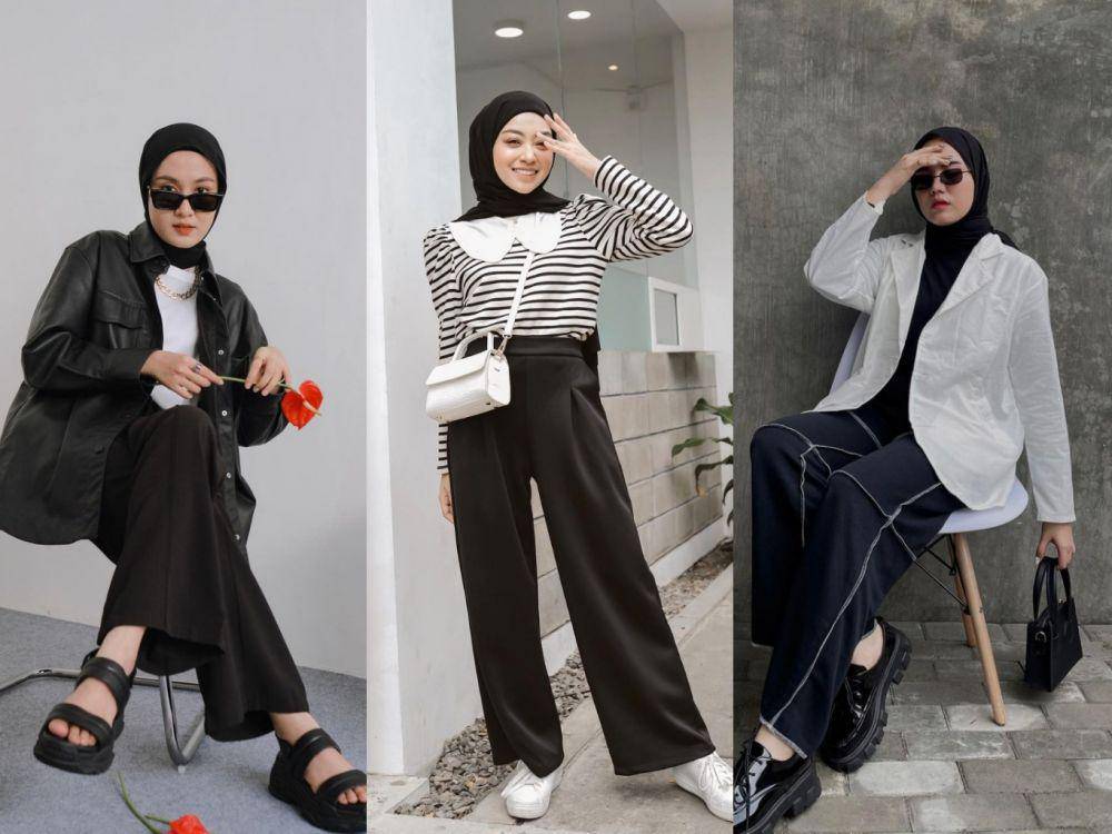 style monokrom dengan bawahan celana (instagram.com/inasrana | instagram.com/meiraniap | instagram.com/viaazulviani)