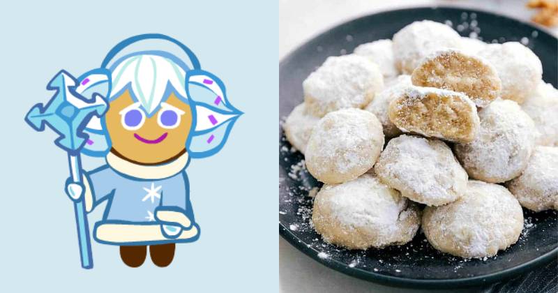 ilustrasi Snow Sugar Cookie (cookierun.fandom.com) | ilustrasi kue putri salju (therecipecritic.com)