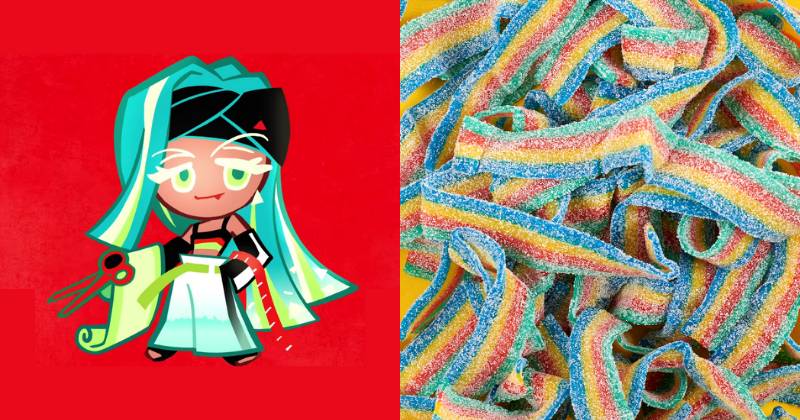 ilustrasi Sour Belt Cookie (youtube.com/Cookie Run) | ilustrasi permen sour belt (dylanscandybar.com)