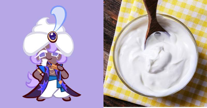 ilustrasi Yogurt Cream Cookie (cookierunkingdom.fandom.com) | ilustrasi yogurt (freepik.com/Racool_studio)