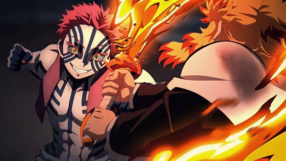 Kyojuro Rengoku melawan Akaza (dok. Ufotable/Demon Slayer: Mugen Train)