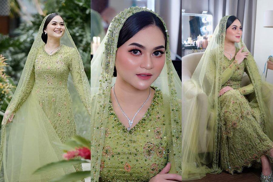 9 Gaya Makeup dan Dress Nadya Indry di Momen Pengajian, Glowing Abis!